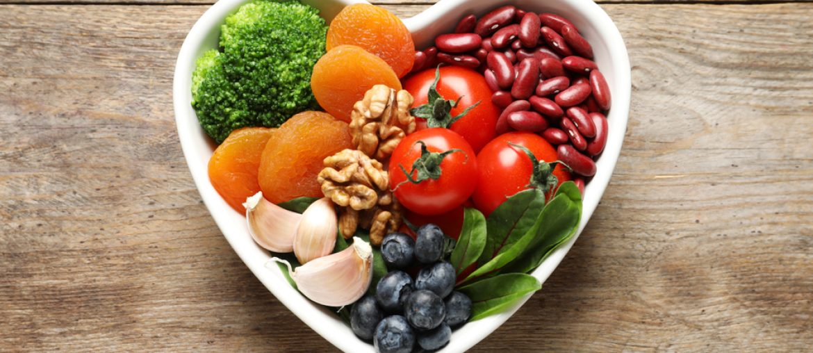 Bowl with products for heart-healthy diet